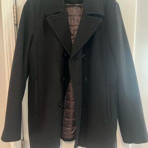 Calvin Klein Black Pea Coat Classic Tailored Design